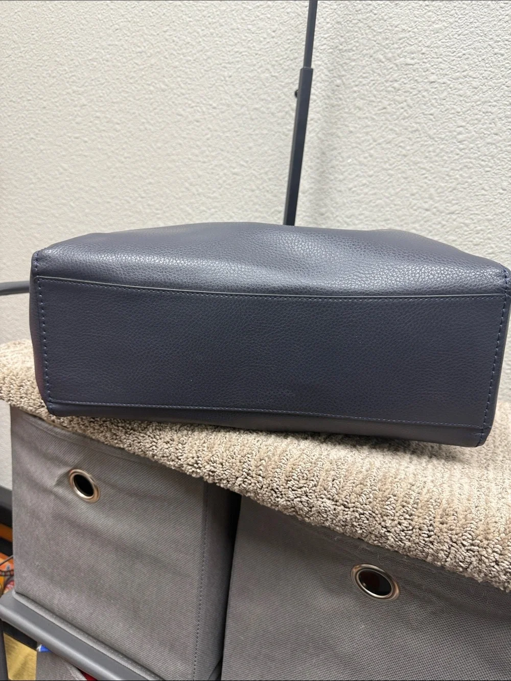 Coach Dark Navy Large Leather Derby Tote with Blue Webbed Handles- NWOT